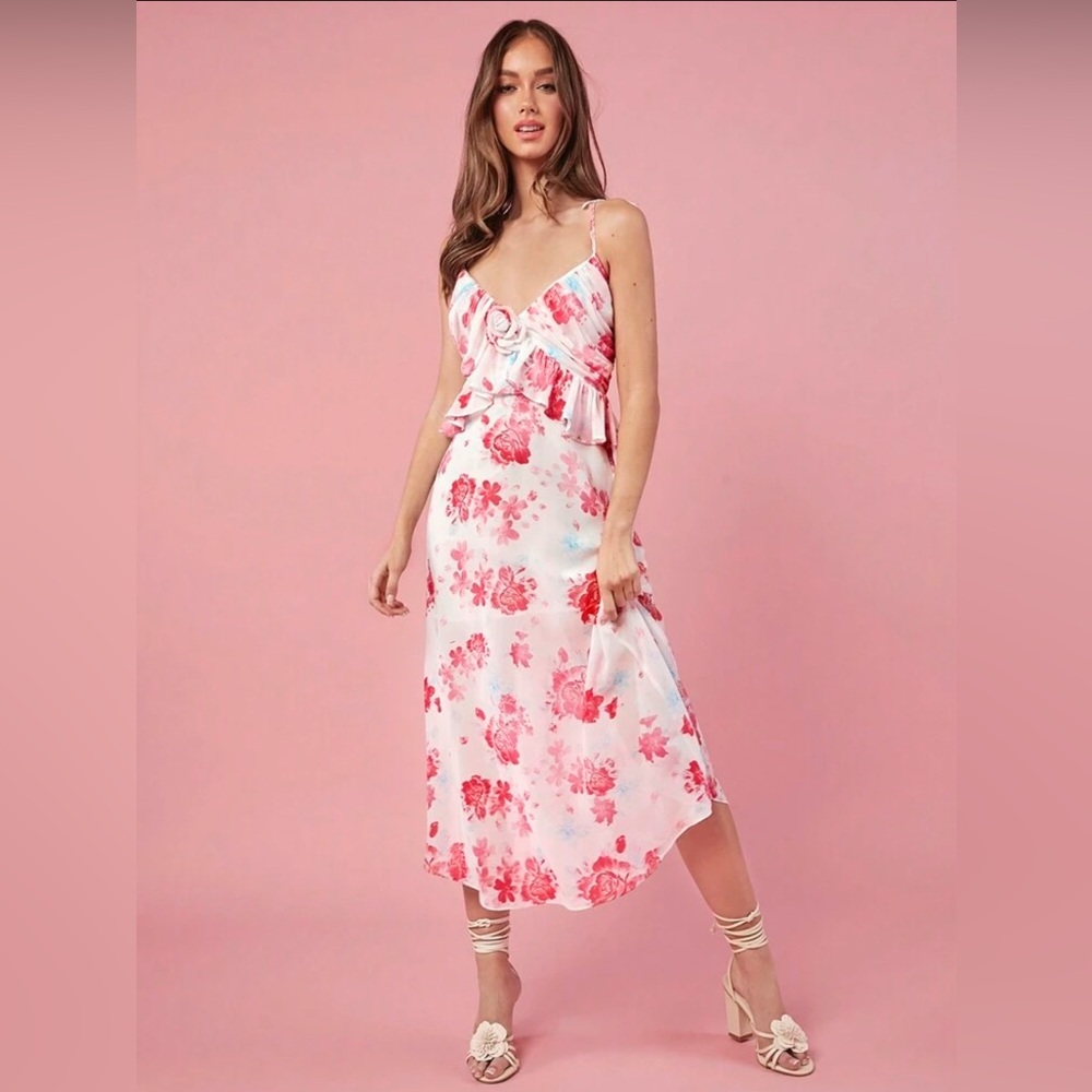 Floral Midi Dress Sleeveless Spaghetti Strap NWT